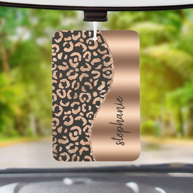 Désodorisant Pour Voiture Glam Leopard Spots Rose Gold Black Metallic Name (Créateur téléchargé)