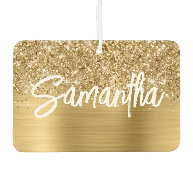 Désodorisant Pour Voiture Glittery Gold Glam Nom du script (Devant)