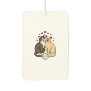 Désodorisant Pour Voiture Gravure Vintage Couple de Chat Mignon Design d'Amo