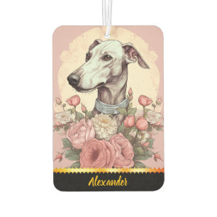Désodorisant Pour Voiture Greyhound au milieu des roses en fleurs du printem