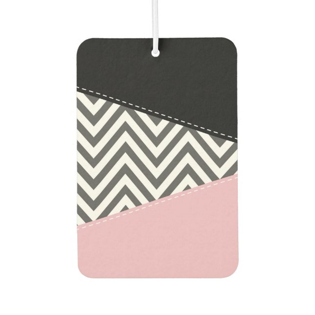Désodorisant Pour Voiture Gris Zigzag, Gris Chevron, Motif Zigzag, Rose (Devant)