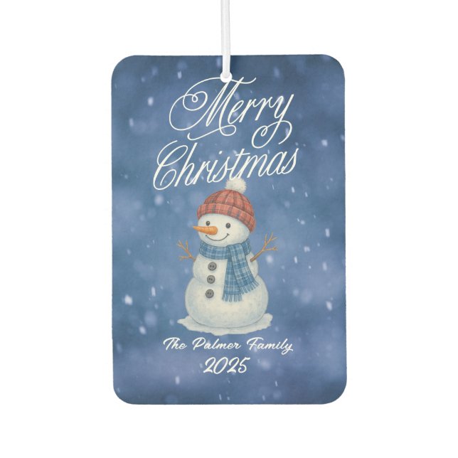 Désodorisant Pour Voiture Homme de neige Whimsical Joyeux Noël (Devant)