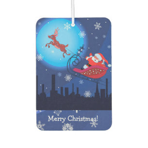 Désodorisant Pour Voiture Illustration amusante de Noël. Père Noël avec Rudo