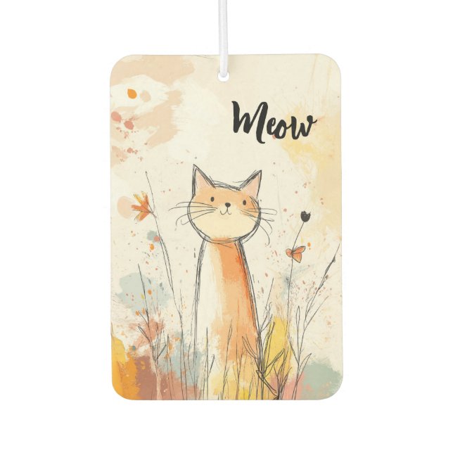 Désodorisant Pour Voiture Illustration de chat orange adorable personnalisée (Devant)