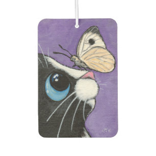 Désodorisant Pour Voiture Illustration de Tuxedo Cat et Papillon blanc