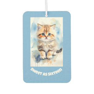 Désodorisant Pour Voiture Image de chat Sweet 16 Texte Bleu