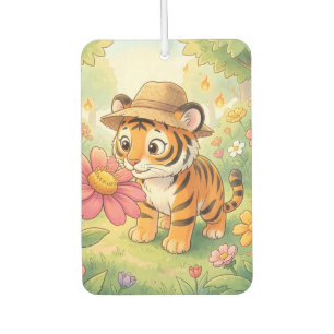Désodorisant Pour Voiture Jeune tigre mignon avec chapeau dans le jardin