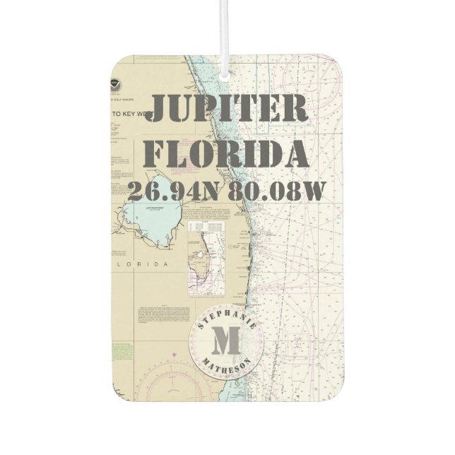 Désodorisant Pour Voiture Jupiter Palm Beach Floride Graphique Nautique Mono (Devant)