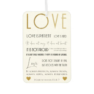 Désodorisant Pour Voiture L'amour est patient BIble verse Typographie Gold C