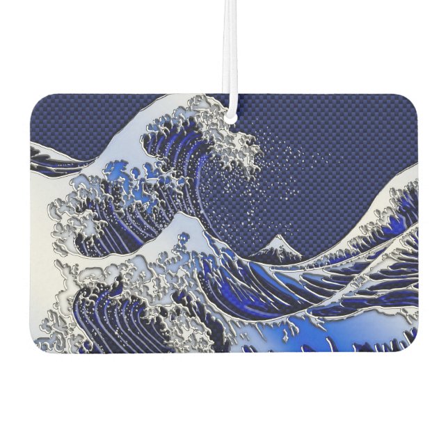 Désodorisant Pour Voiture Le grand Hokusai Wave Chrome style carbone (Devant)