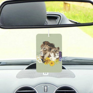 Désodorisant Pour Voiture Lion Lionne Floral Vert