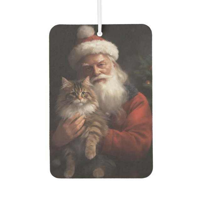 Désodorisant Pour Voiture Maine Coon avec Noël Festif du Père Noël (Devant)