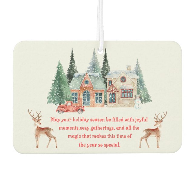 Désodorisant Pour Voiture maison de neige aquarelle noël (Devant)