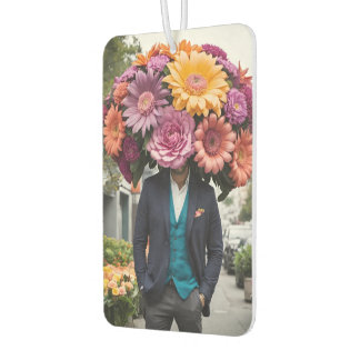 Désodorisant Pour Voiture Man In Suit With Head Covered In Flowers
