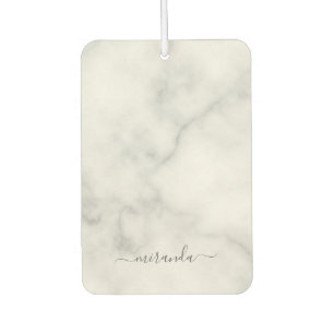 Désodorisant Pour Voiture Marbre blanc de nom personnalisé de script modern