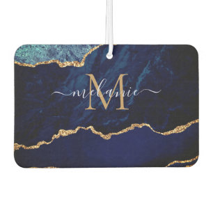 Désodorisant Pour Voiture Marine Blue Gold Monogramme Votre nom Air Freshene