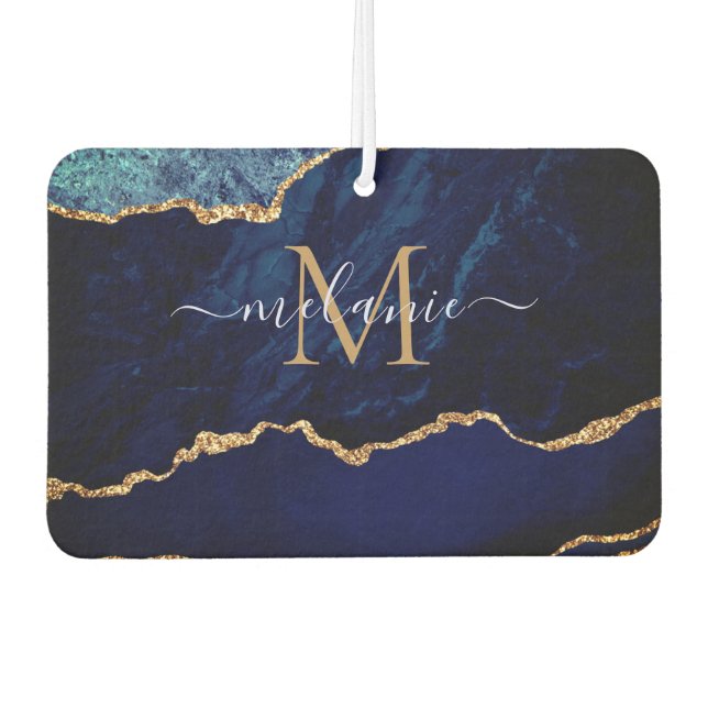 Désodorisant Pour Voiture Marine Blue Gold Monogramme Votre nom Air Freshene (Devant)