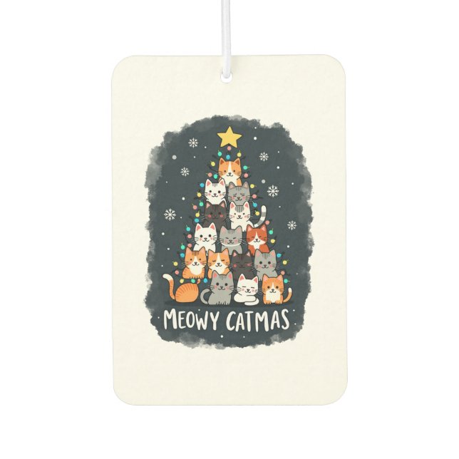 Désodorisant Pour Voiture Meowy Catmas Cat Christmas Tree Xmas Girls Boys Fu (Devant)