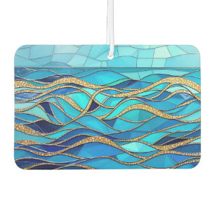 Désodorisant Pour Voiture Mer d'ondes Mosaïque Bleue et Or