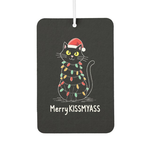 Désodorisant Pour Voiture Merry Kissmyass Funny Cat Christmas Lights Premium (Devant)