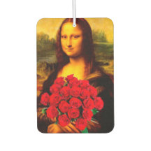 Mona Lisa tenant des roses rouges Leonardo Da Vinc