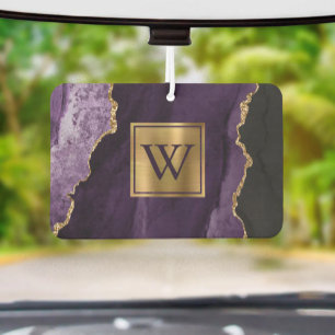 Désodorisant Pour Voiture Monogramme d'agate dorée violette élégante