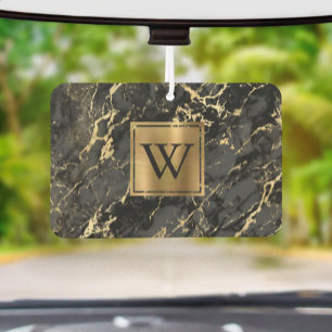 Désodorisant Pour Voiture Monogramme de marbre noir or élégant