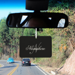 Désodorisant Pour Voiture Monogramme de nom noir et blanc personnalisé uniqu