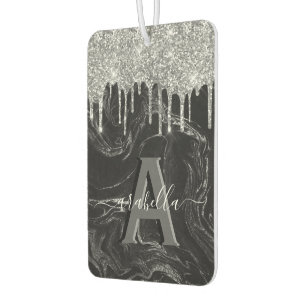 Désodorisant Pour Voiture Monogramme de Parties scintillant d'argent noir