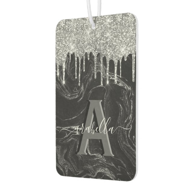 Désodorisant Pour Voiture Monogramme de Parties scintillant d'argent noir (Gauche)
