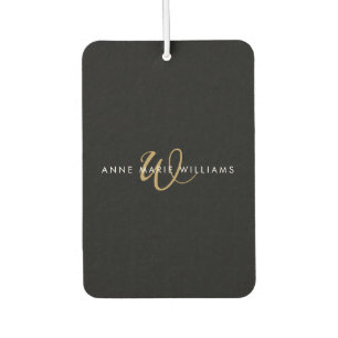 Désodorisant Pour Voiture Monogramme de script or noir moderne