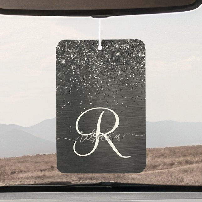 Désodorisant Pour Voiture Monogramme d'étincelle à Parties scintillant noire (Créateur téléchargé)