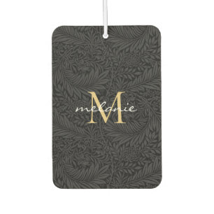 Désodorisant Pour Voiture Monogramme élégant à motif floral noir et or