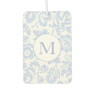 Désodorisant Pour Voiture Monogramme élégant floral botanique bleu