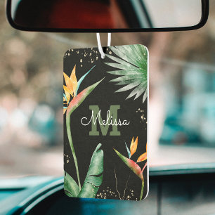 Désodorisant Pour Voiture Monogramme Feuillage de Palmier Tropical Or Noir S
