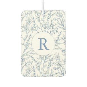 Désodorisant Pour Voiture Monogramme Français Toile Bleu Floral Air Freshene