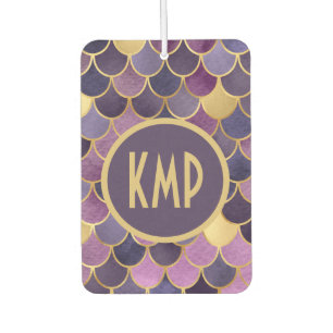 Désodorisant Pour Voiture Monogramme Initiales de sirène d'or violet échelle