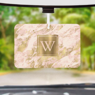 Désodorisant Pour Voiture Monogramme Marbre Rose Pâle Or Élégant