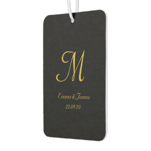 Désodorisant Pour Voiture Monogramme noir et or moderne Nom de script person