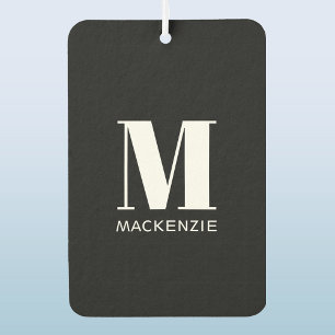 Désodorisant Pour Voiture Monogramme Nom initial Simple Noir et Blanc