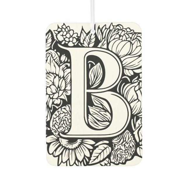 Désodorisant Pour Voiture Monogramme personnalisé Art de tatouage floral noi (Devant)