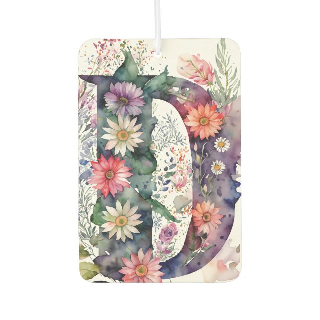 Désodorisant Pour Voiture Monogramme personnalisé de jolies fleurs d'aquarel (Devant)