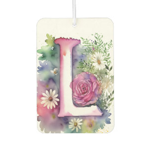 Désodorisant Pour Voiture Monogramme personnalisé Fleurs d'aquarelle colorée