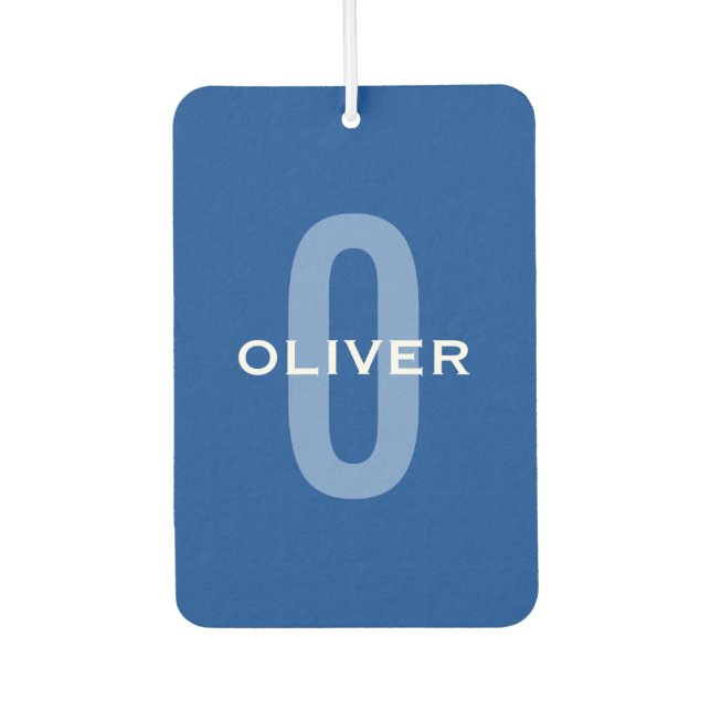 Désodorisant Pour Voiture Monogramme personnalisé Nom bleu blanc (Devant)