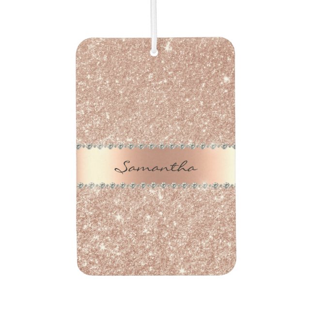Désodorisant Pour Voiture Monogramme rose Parties scintillant diamant or (Devant)