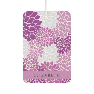 Désodorisant Pour Voiture Motif De Fleurs, Dahlia Violet, Votre Nom