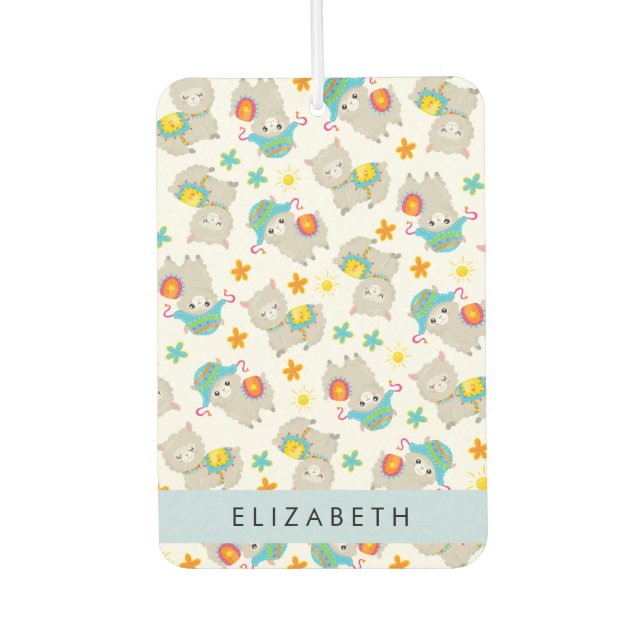 Désodorisant Pour Voiture Motif De Llamas, Alpacas, Fleurs, Votre Nom (Devant)