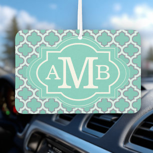 Désodorisant Pour Voiture Motif de quatrefeuilles sarcelle élégant Monogramm