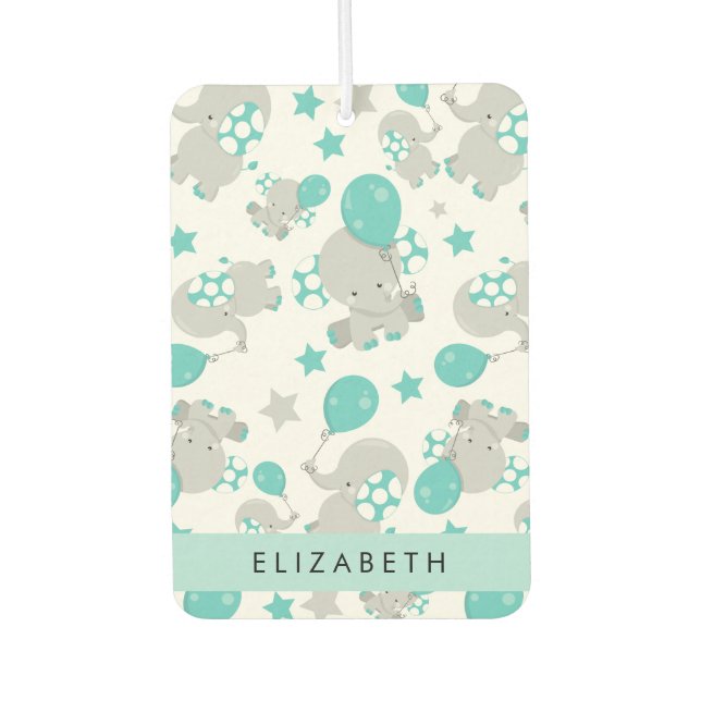 Désodorisant Pour Voiture Motif D'Eléphants, Eléphants Mignons, Votre Nom (Devant)
