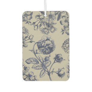 Désodorisant Pour Voiture Motif Floral Botanique Toile Bleue Vintage Antique